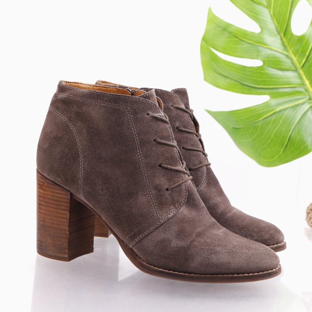 Franco Sarto Womens Omani Boots Size 10 M Brown Suede Lace Up Block Heel Booties